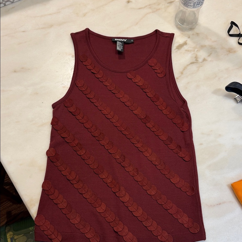 DKNY Women's Maroon Tank Top with Textured Design